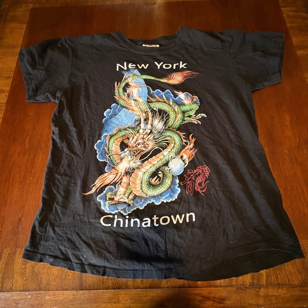New York Chinatown Dragon Graphic T Shirt Black Tourist Souvenir Tee XL